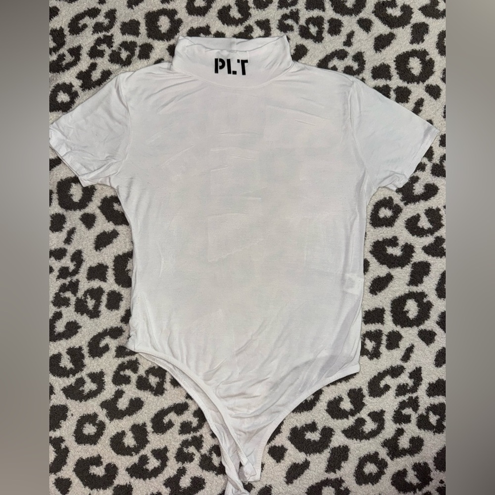 White PLT Turtleneck Bodysuit